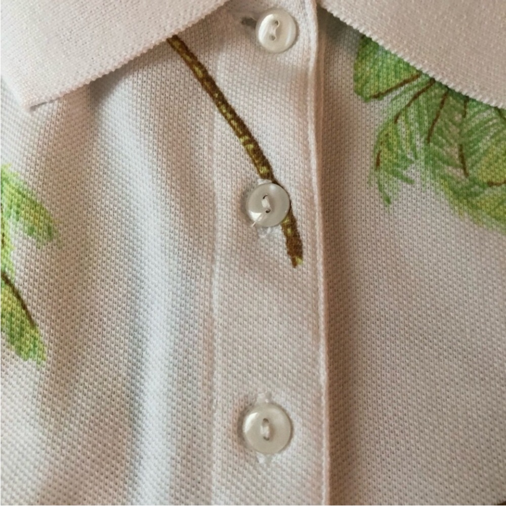 CB Casual polo shirt tropical white green palm trees button placket short sleeve - Picture 2 of 6